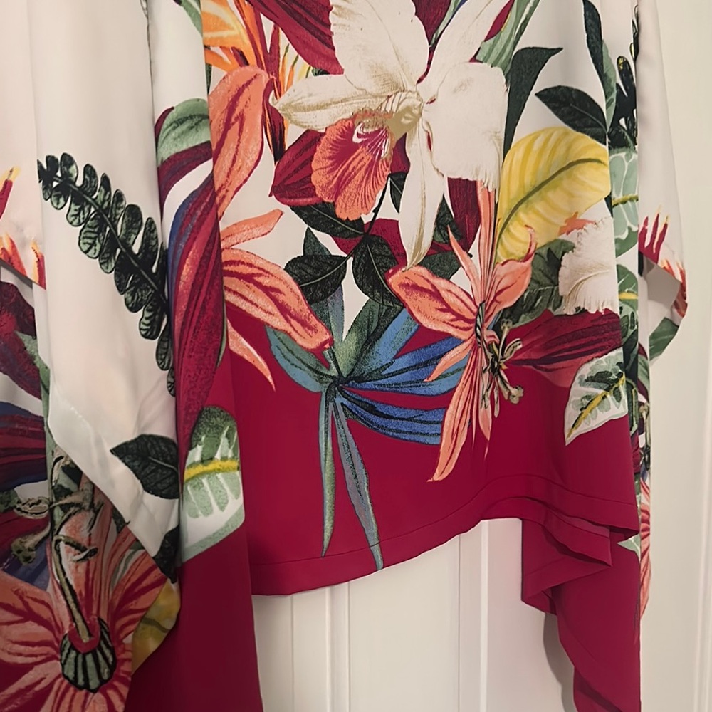 Chico's White Tunic with Red Hem and Multicolor Floral Print - Picture 5 of 6